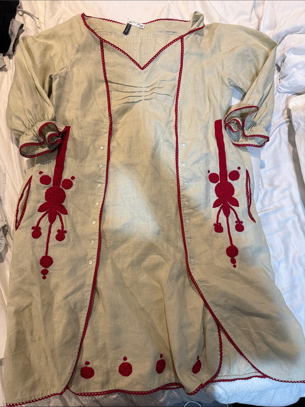 Hoss Intropia Woman’s Cream Dress with Red Embroidered Accents